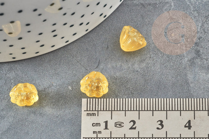Perles fleur verre jaune 11mm, perles verre tchèque, perles fleur, verre jaune,x10 G4427