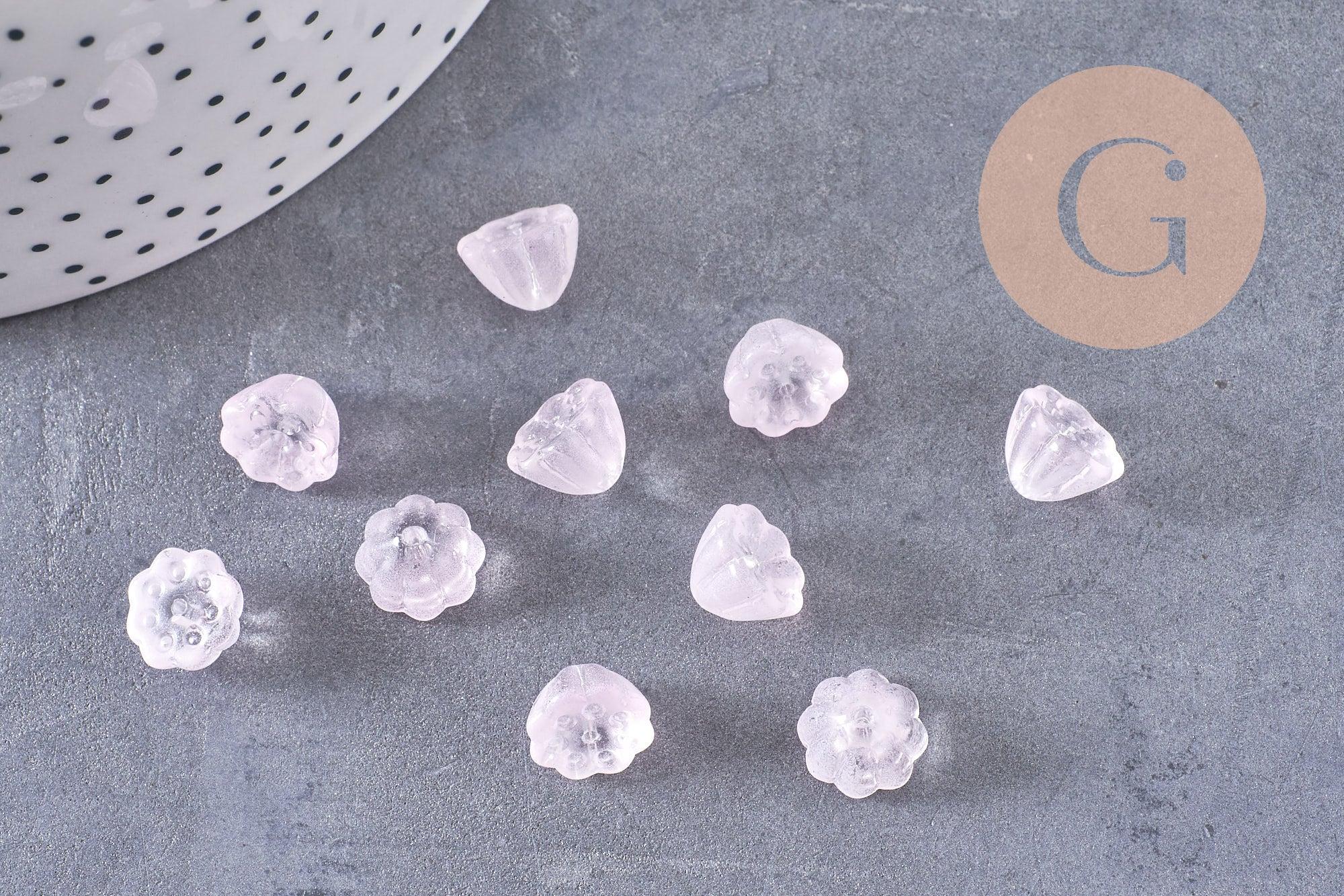 Perles fleur verre rose très clair, perles verre tchèque, perles fleur, verre violet, 11mm, x10 (G4586)