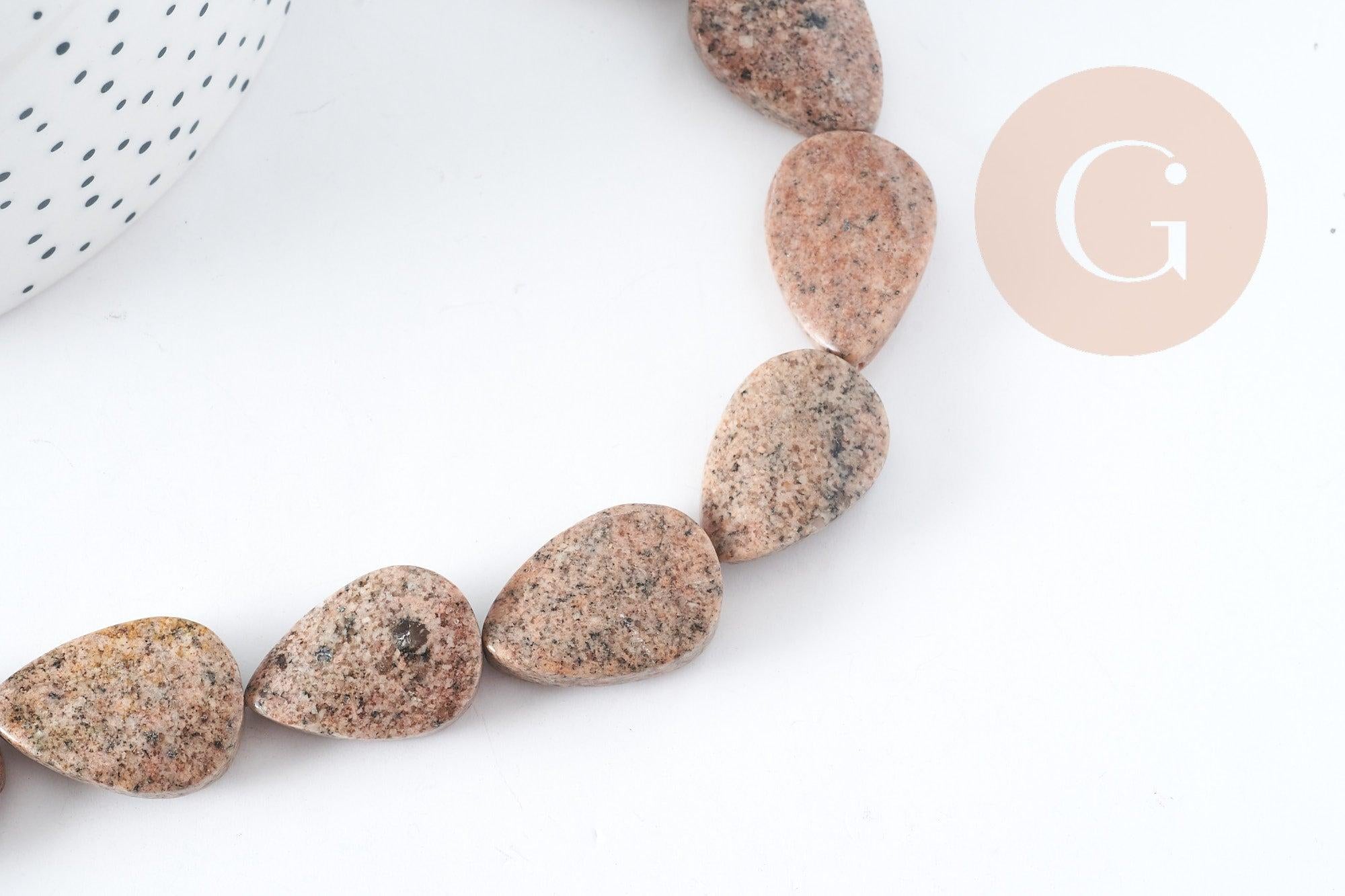 Perles goutte jaspe sésame rose naturel 20mm,création boucles et colliers pierre naturelle, x5 (G8273)