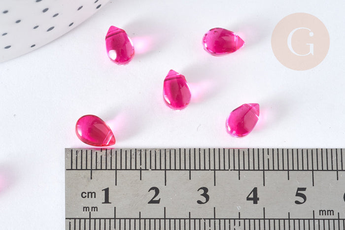 Perles gouttes cristal rose foncé 9mm, perle, x50 (G7298)