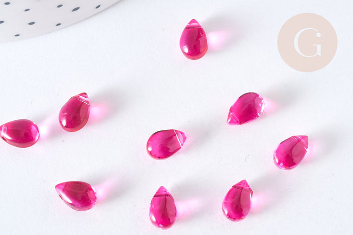 Perles gouttes cristal rose foncé 9mm, perle, x50 (G7298)