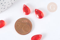 Perles gouttes verre transparent rouge paillettes dorées 14,5mm, perle, x5 (G7297)