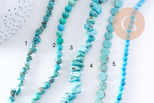 Perles howlite naturelle turquoise 12-14-16-18mm, x1 fil de 37cm (G1851)