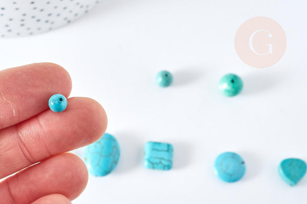 Perles howlite turquoise naturelle carrée goutte ronde disque, x5 (G1769)