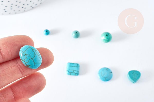 Perles howlite turquoise naturelle carrée goutte ronde disque, x5 (G1769)