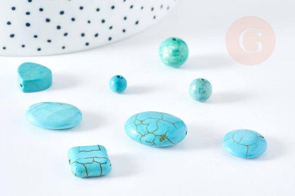 Perles howlite turquoise naturelle carrée goutte ronde disque, x5 (G1769)
