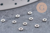Perles intercalaires Rondelles fleurs acier 304 inoxydable platine 3mm, x10 (G10856)