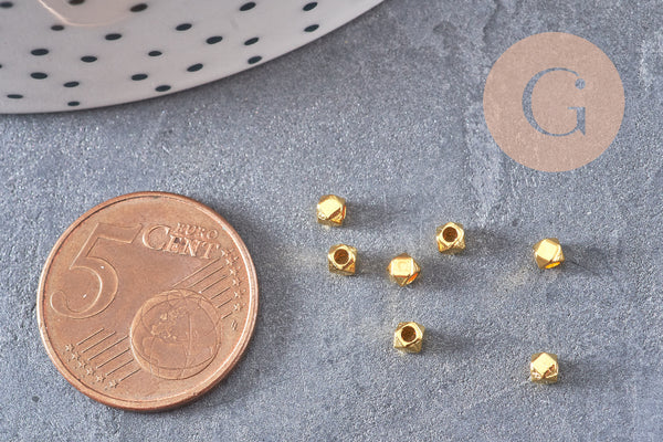Perles intercalaires hexagone facettées zamac doré 3.5mm, x50 (G10809)