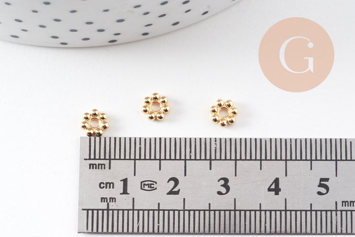 Perles intercalaires rondelles fleurs acier 304 inoxydable doré 18K 6mm, x10 (G10905)