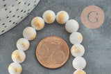 Perles jade blanc et or, perles rondes, jade mashan bleu,pierre naturelle, 8mm, fil de 40cm, x1 (G1800)