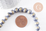 Perles jade bleu et or, perles rondes, jade mashan bleu,pierre naturelle, 8mm, fil de 40cm (G1533)