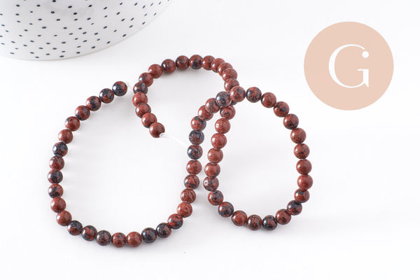 Perles jaspe bréchique naturel grade A 6mm, x1 fil de 38cm (G4412)