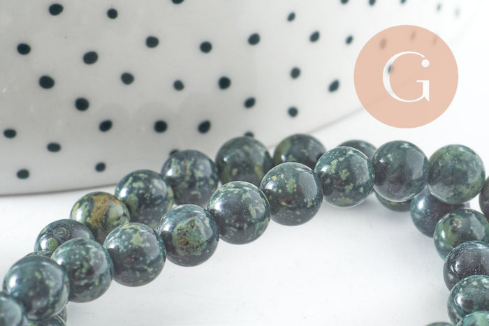 Perles jaspe kambaba vert,perle ronde, jaspe vert,pierre naturelle,perle jaspe,perle pierre,le fil de 65 perles,6mm, x1(G2503)
