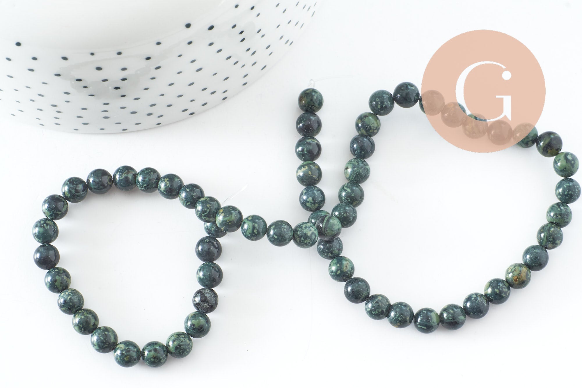 Perles jaspe kambaba vert,perle ronde, jaspe vert,pierre naturelle,perle jaspe,perle pierre,le fil de 65 perles,6mm, x1(G2503)