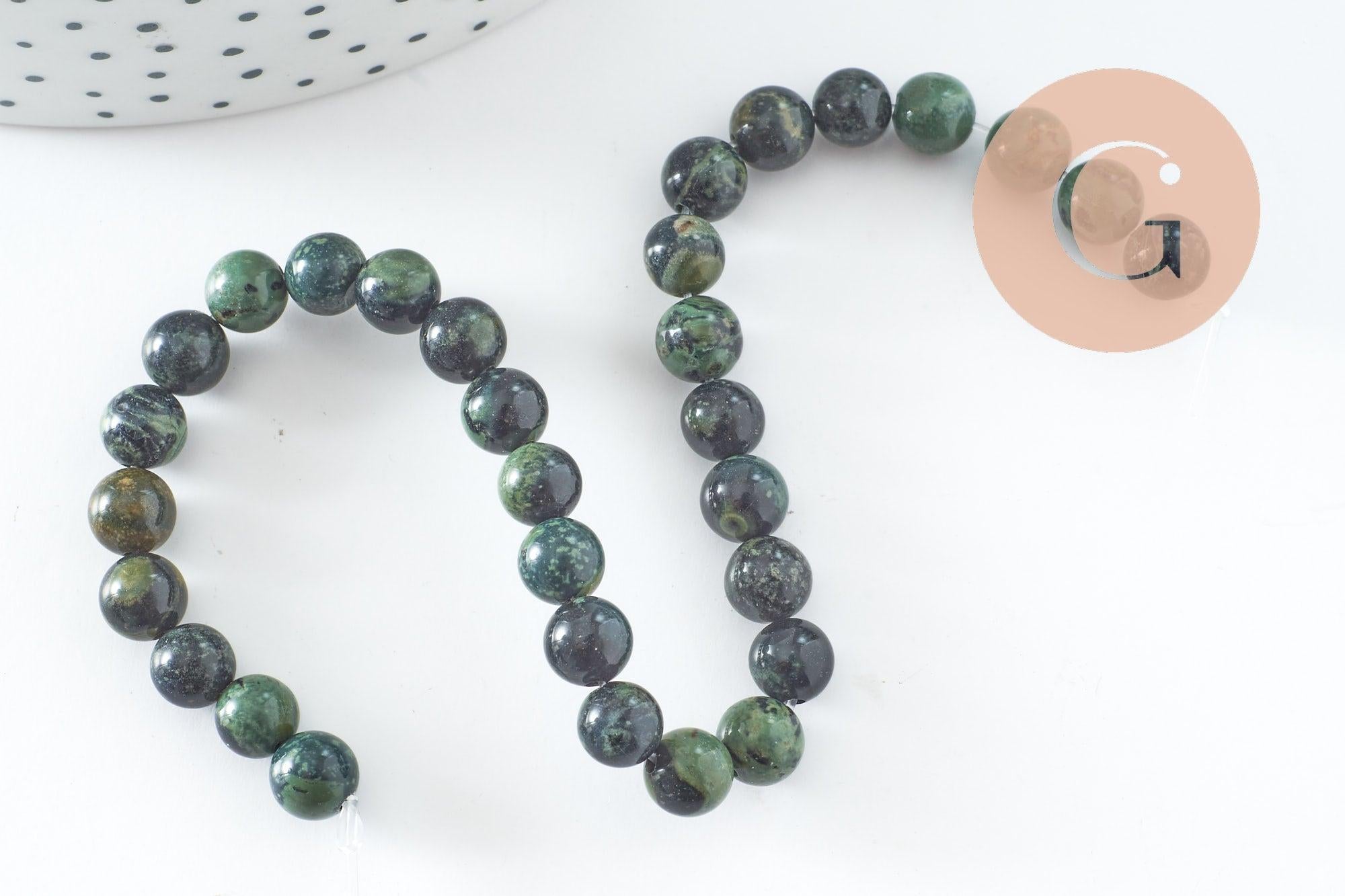 Perles jaspe karamba vert,jaspe gris,perle jaspe verr,perles pierres, jaspe naturel,6mm, fil de 30 perles, X1 (G3800)