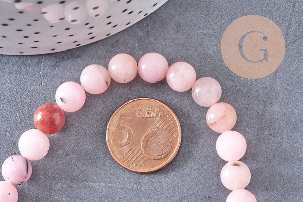 Perles jaspe rose Fleur de cerise naturel 8mm, x1 fil de 38cm (G3845)