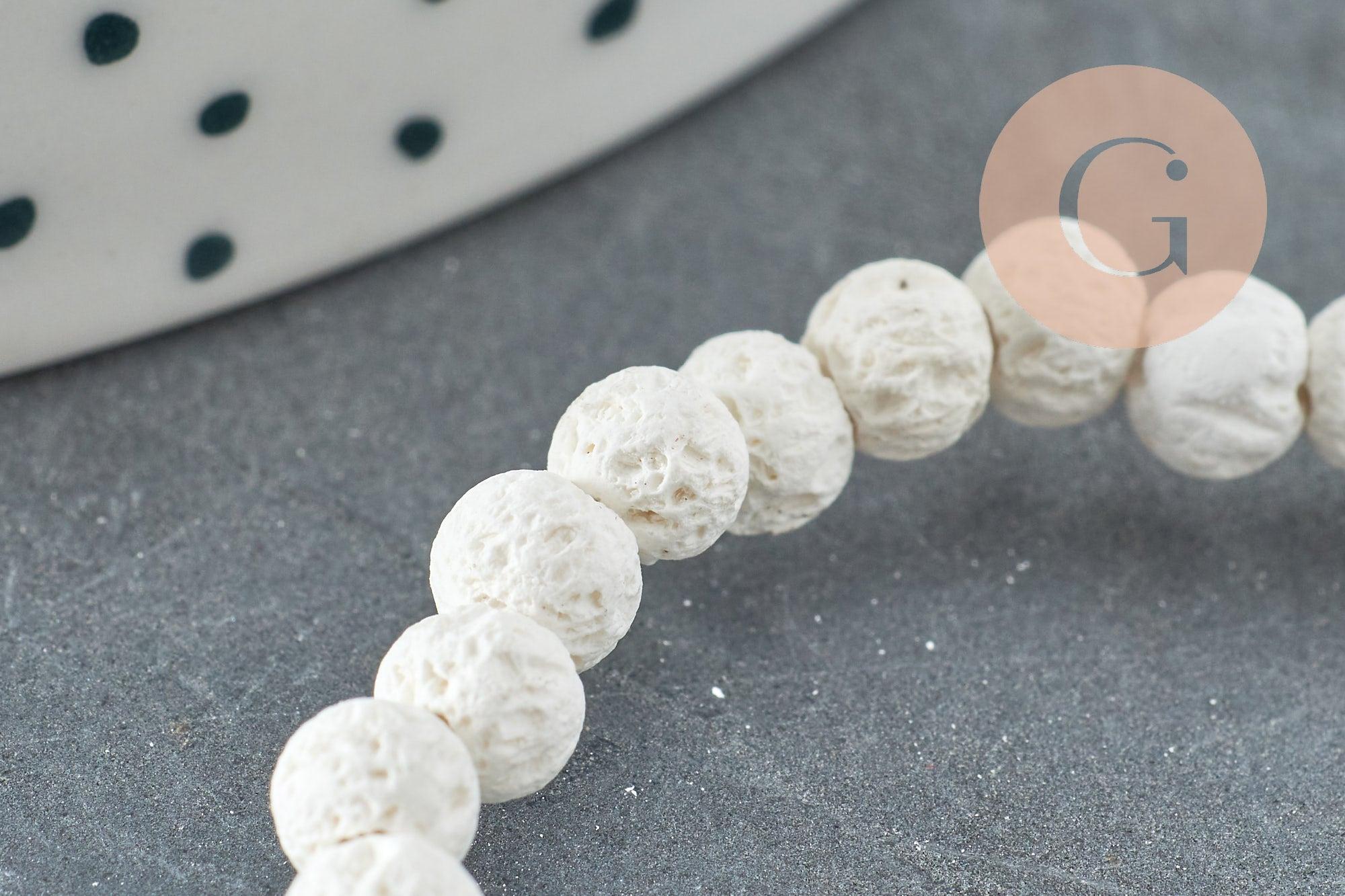 Perles lave blanche naturelle 4mm, x1 fil de 40cm (G0590)