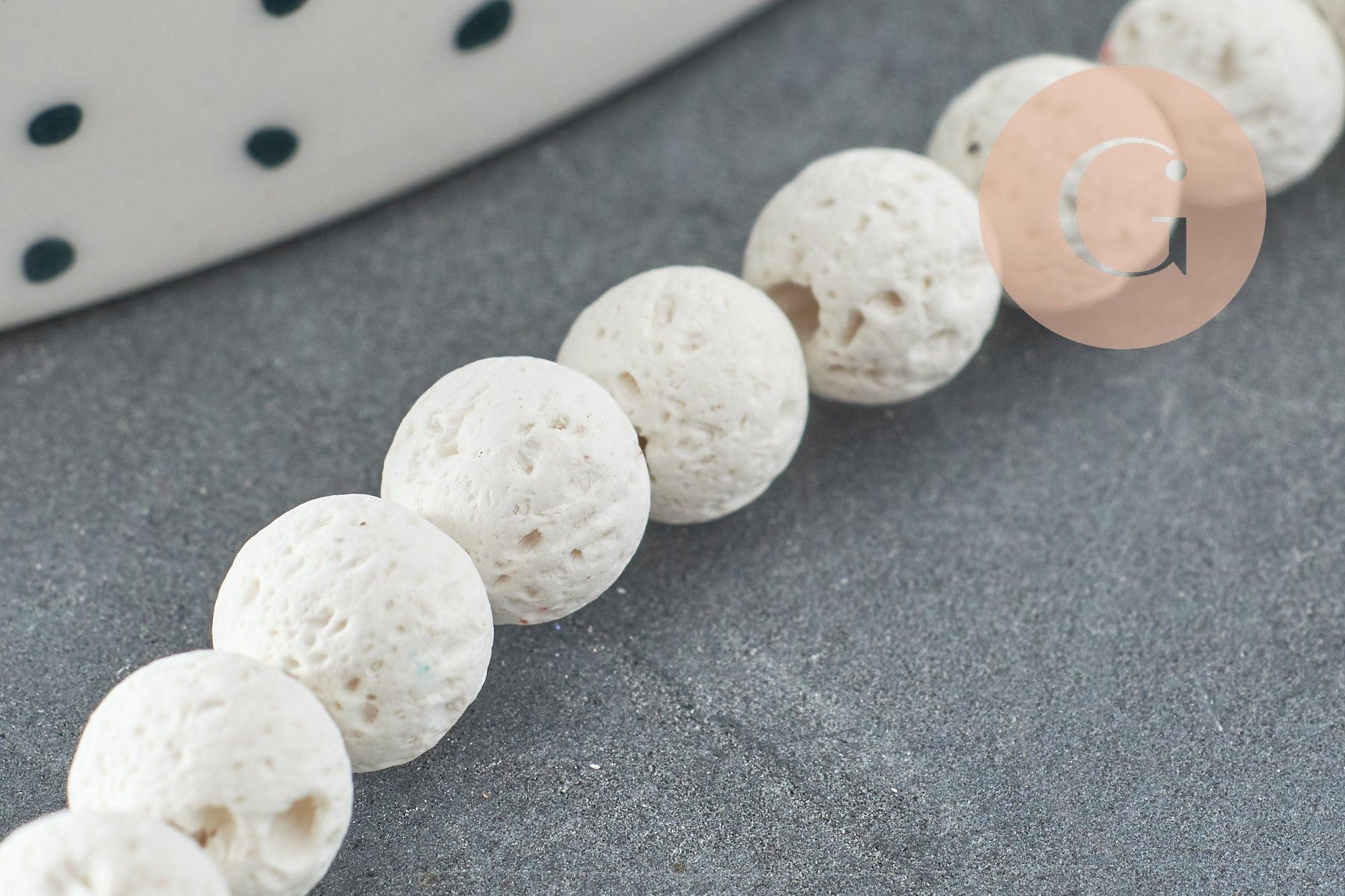 Perles lave de synthèse blanche 6mm, x1 fil de 38cm (G1289)