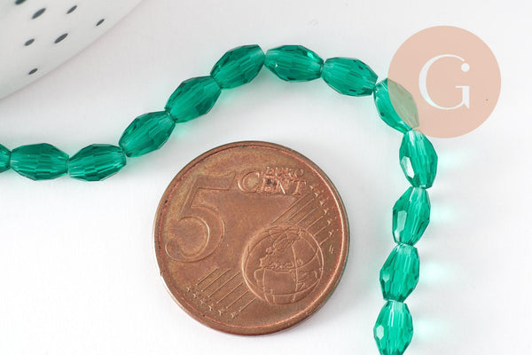 Perles ovale verre transparent facetté vert foncé 6x4mm, création bijoux cristal DIY, fil de 38cm x1 (G10107)