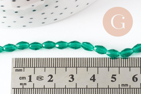 Perles ovale verre transparent facetté vert foncé 6x4mm, création bijoux cristal DIY, fil de 38cm x1 (G10107)