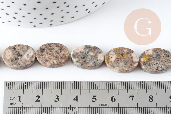 Perles ovales en jaspe sésame naturel 18x13mm, x5 (G3532)