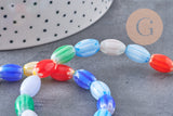 Perles ovales verre millefiori artisanal 12mm, x1 fil de 38cm (G10812)
