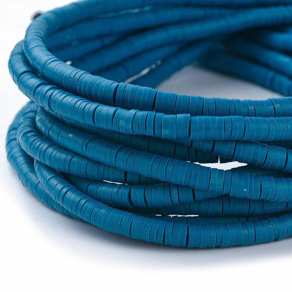 Perles polymère bleu bleu canard heishi, Perles plastique, perle heishi disque, 4mm,le fil de 320 perles, x1 G5434
