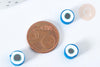 Perles polymère rondes plates bleu royal mauvais oeil 10,5-12mm, x5 (G7204)