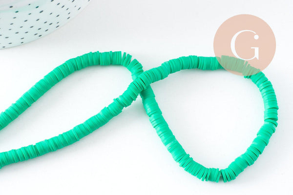 Perles polymère vert clair heishi 6mm, fil de 38-40cm, x1 (G5068)