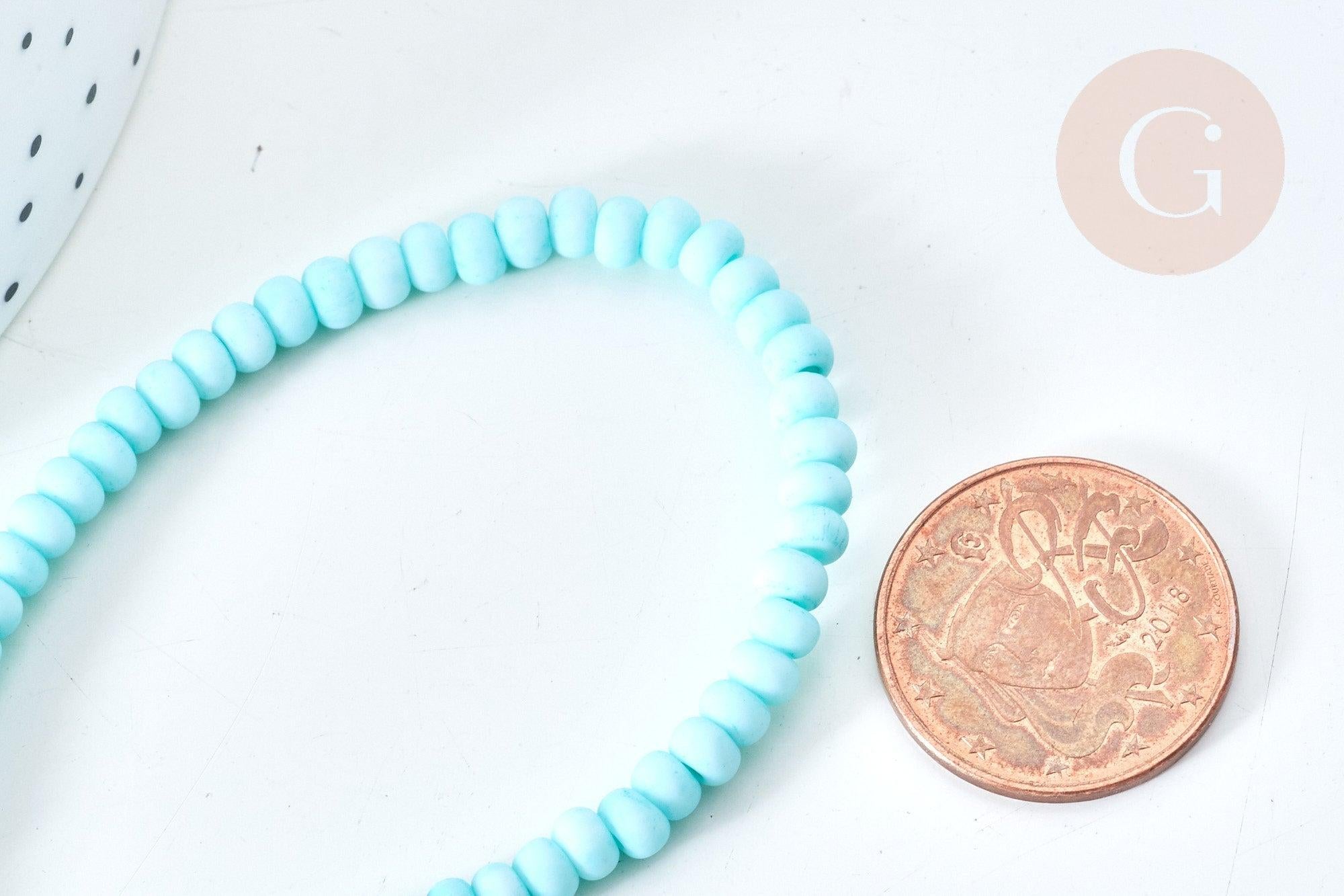Perles porcelaine abacus bleu turquoise 4x3mm, fil de 38cm, x1 (G7812)