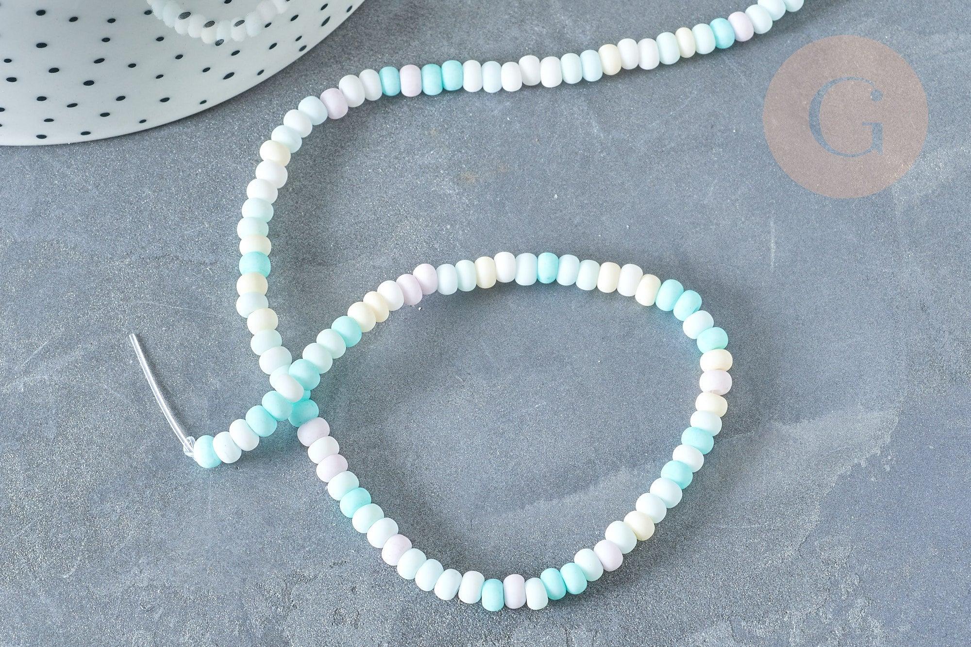 Perles porcelaine abacus multicolore pastel 4x3mm, fil de 38cm, x1 (G7805)