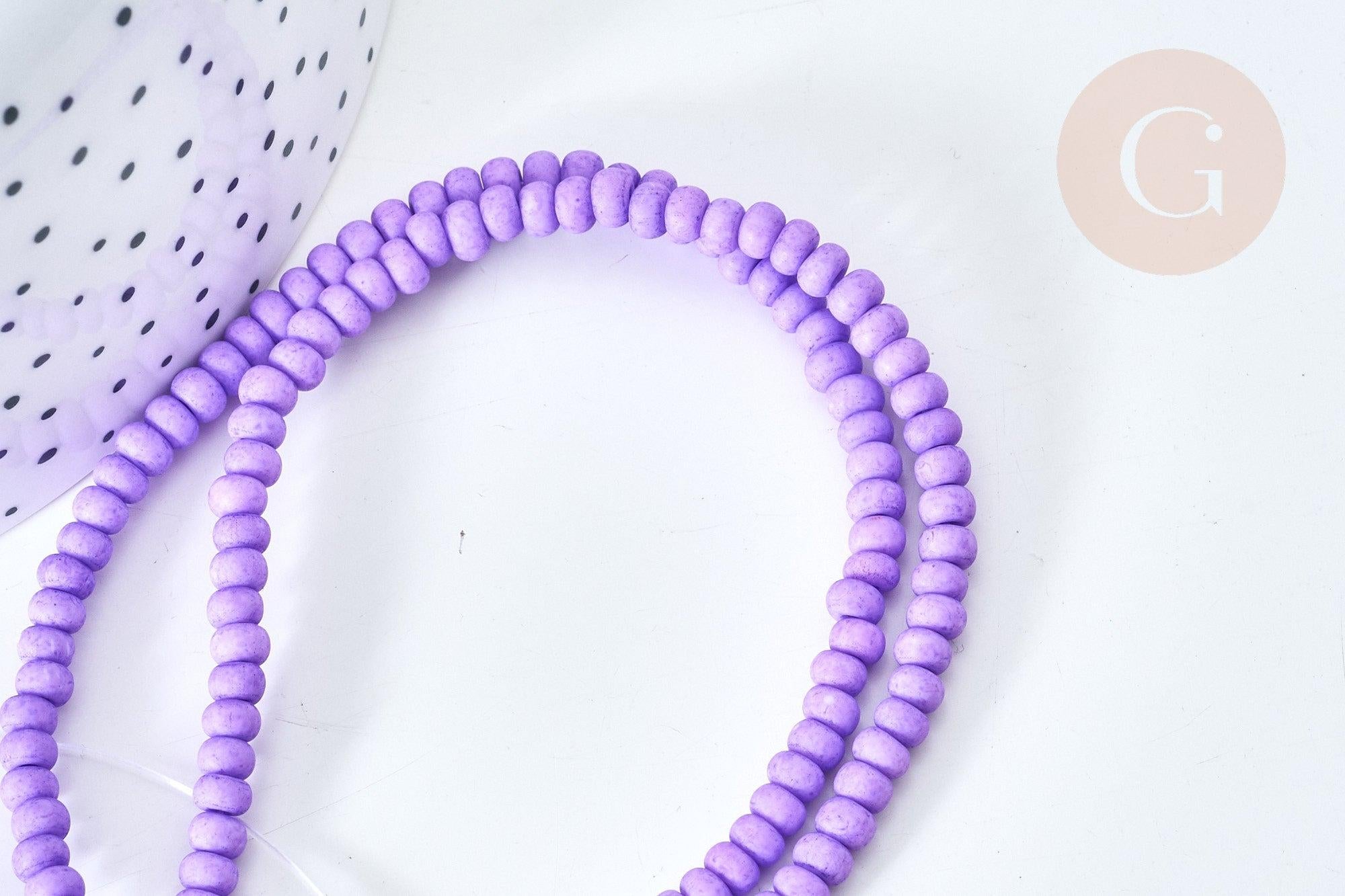 Perles porcelaine abacus violet pastel 4x3mm, création bijoux céramique, fil de 38cm, x1 (G7807)