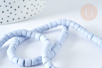 Perles porcelaine heishi bleu clair 6x3~4 mm, bijoux céramique, fil de 48cm, x1 (G7440)