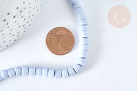 Perles porcelaine heishi bleu clair 6x3~4 mm, bijoux céramique, fil de 48cm, x1 (G7440)