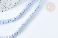Perles porcelaine heishi bleu clair 6x3~4 mm, bijoux céramique, fil de 48cm, x1 (G7440)