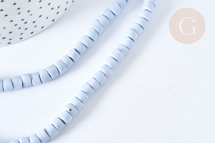 Perles porcelaine heishi bleu clair 6x3~4 mm, bijoux céramique, fil de 48cm, x1 (G7440)