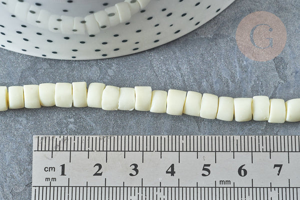 Perles porcelaine heishi jaune clair 6x3~4 mm, bijoux céramique, fil de 48cm, x1 G7535