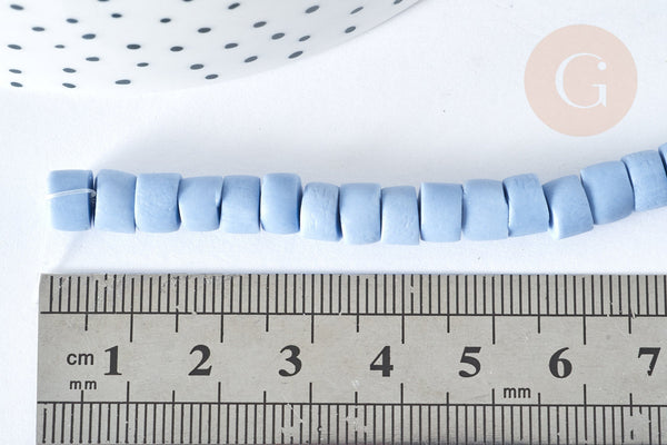 Perles porcelaine plate heishi bleu 6x3~4 mm,fabrication bijoux céramique, fil de 45cm, x1 G7207