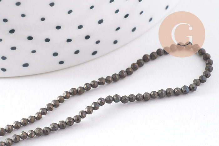 Perles pyrite facettée,perles pyrite, pyrite naturelle, pyrite, 2mm,fil de 190 perles (G3825)