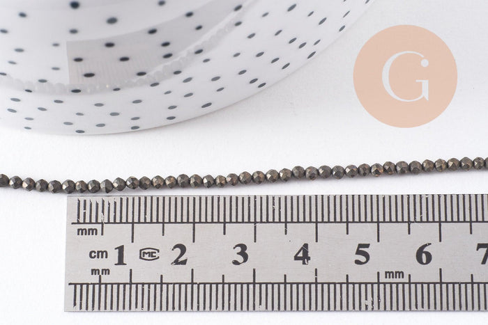 Perles pyrite facettée,perles pyrite, pyrite naturelle, pyrite, 2mm,fil de 190 perles (G3825)