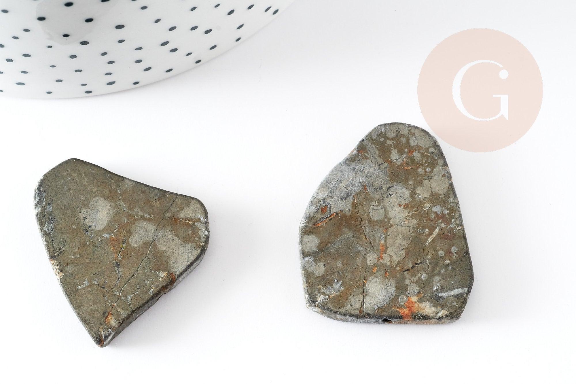 Perles pyrite nugget, pierre pyrite naturelle, nuggets pyrite, 25-57mm, x2 (G0412)