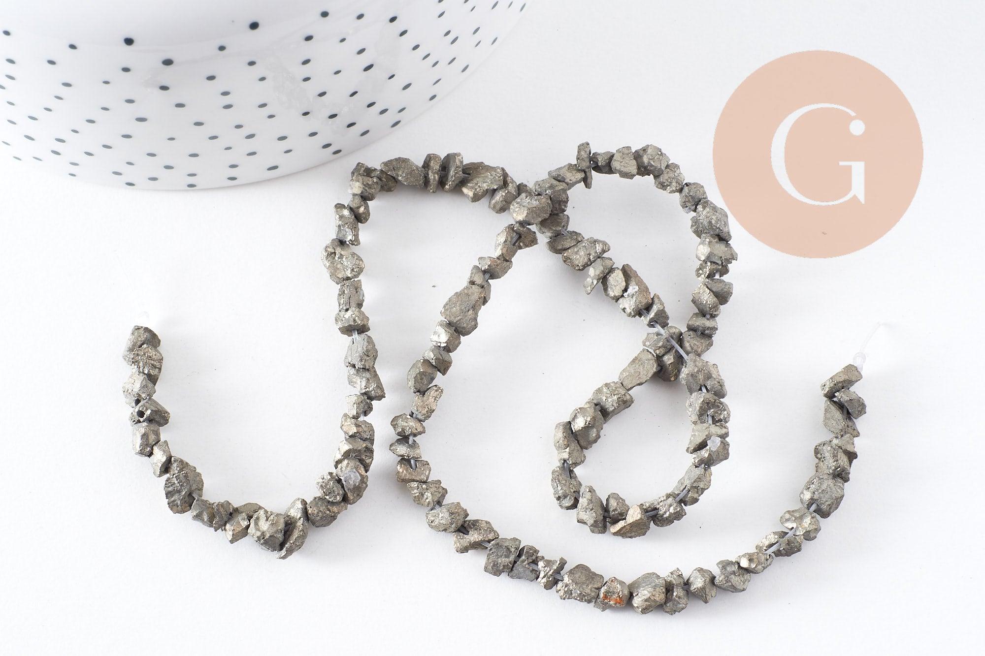Perles pyrite nugget,perles pyrite, fabrication bijoux, pyrite naturelle,nuggets pyrite, 4-5mm,fil de 45 perles, x1 (G0411)