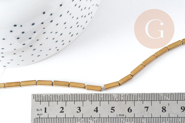 Perles rectangle Hématite de synthèse doré 9x3x3mm, fil de 40cm x1 (G9040)