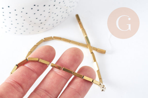 Perles rectangle Hématite de synthèse doré 9x3x3mm, fil de 40cm x1 (G9040)