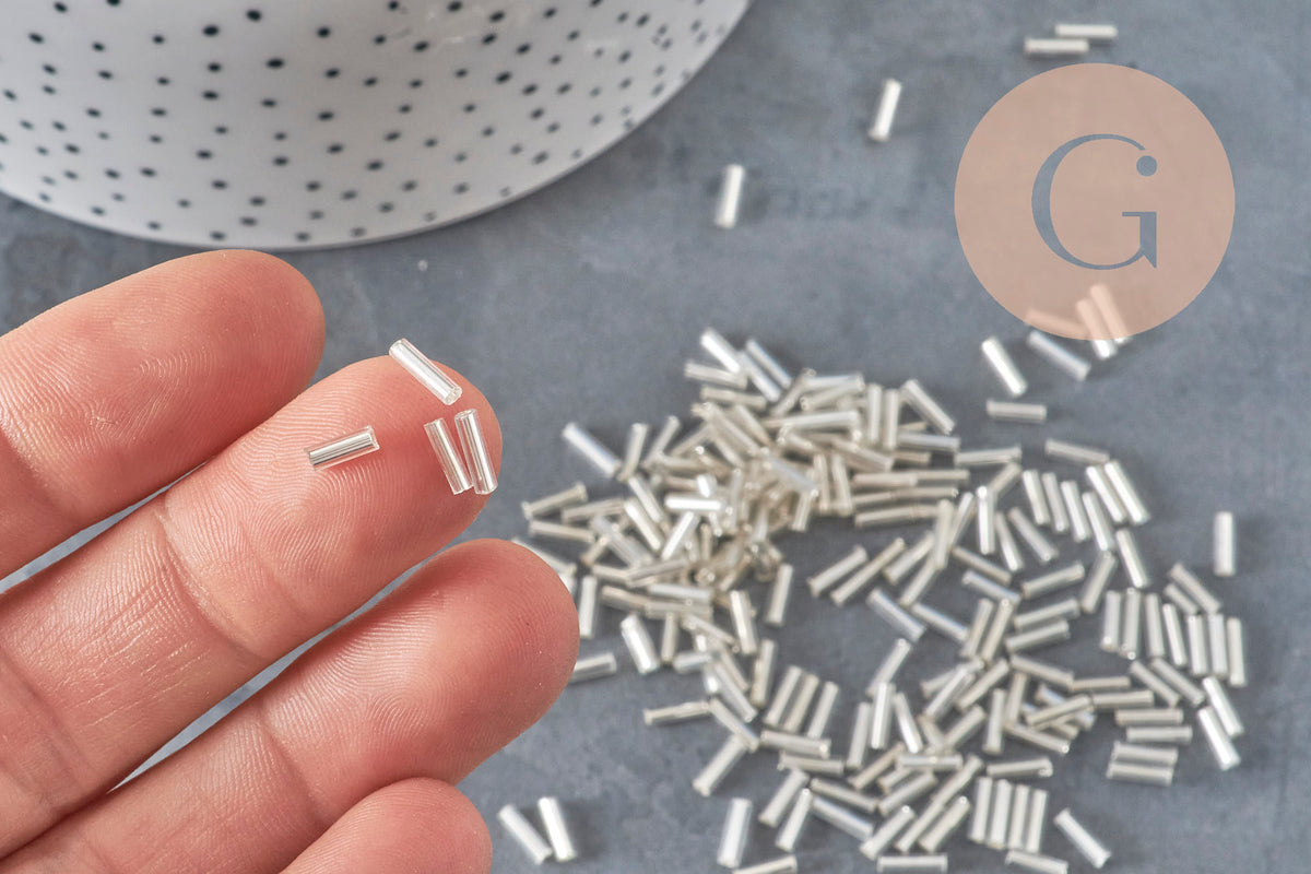 Silver Tube Seed Beads 6mm x 2mm, x5gr (G6440)