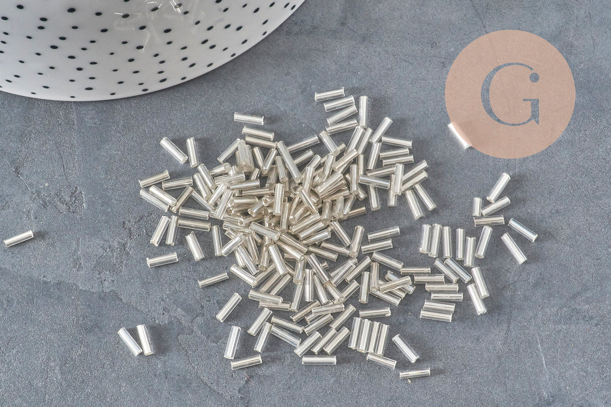 Silver Tube Seed Beads 6mm x 2mm, x5gr (G6440)