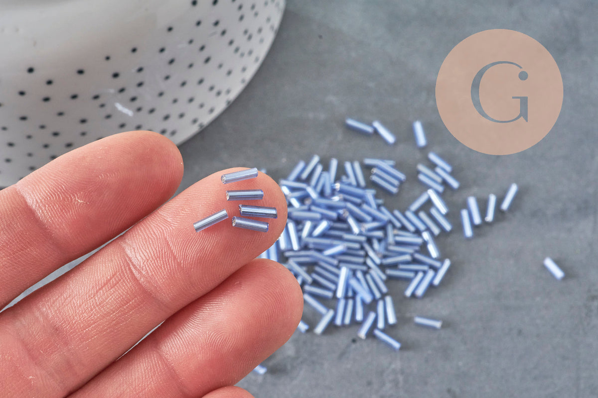 Blue Tube Seed Beads 6x2mm, Blue Seed Beads, Metallic Blue Beads, x 5gr G2478