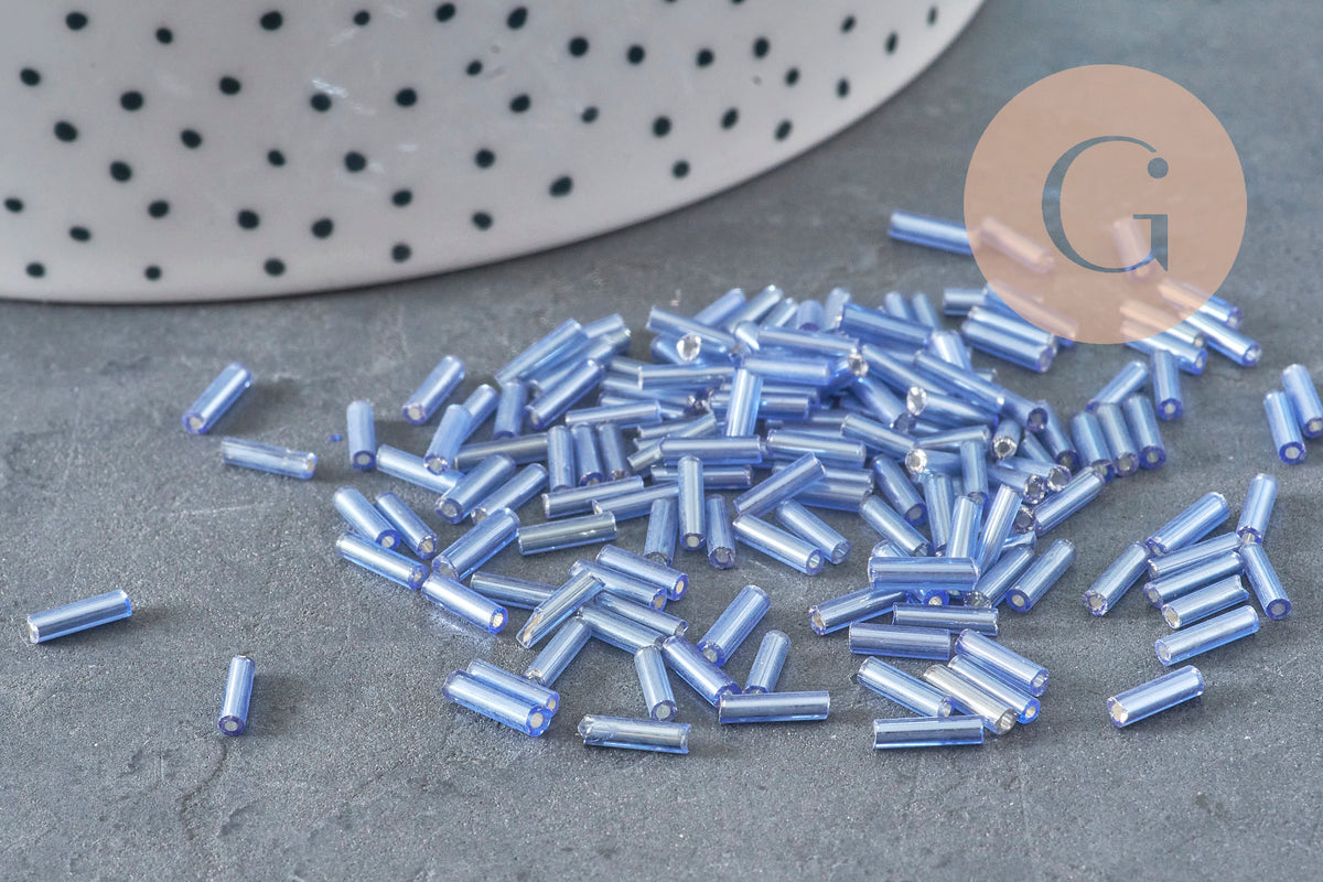 Blue Tube Seed Beads 6x2mm, Blue Seed Beads, Metallic Blue Beads, x 5gr G2478