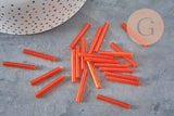 Perles rocaille Tube, perles rocaille orange,verre orange, long tube,perle tube orange, 28mm, x 10grG4392