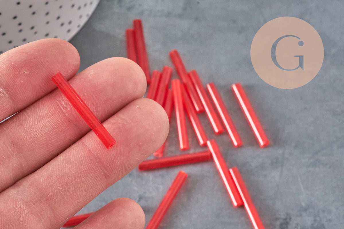 Perle rocaille in tubo, perle rocaille rosse, vetro rosso, tubo lungo, perla tubo rossa, 28mm, x 10gr G4390